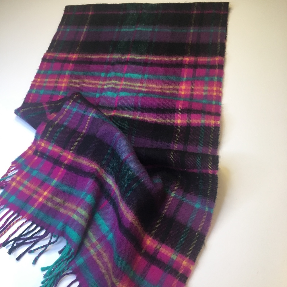 HENRI BENDEL Wool Plaid Scarf Italy - Picture 1 of 2